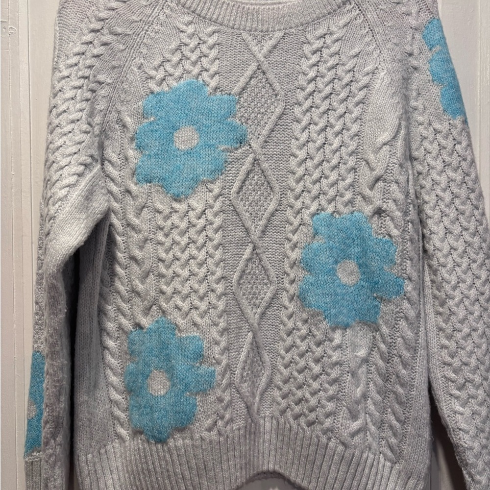 Anthropologie (Mauve) Gracey Floral Cable Knit Sweater (L)